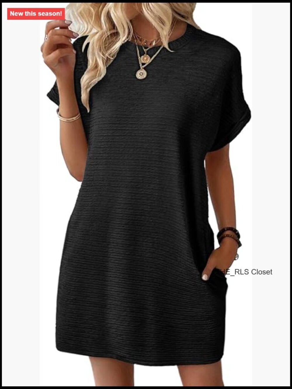 Polyester Mini Dress with Crew Neck and Short Sleeves